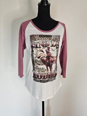 Wrangler Pro Rodeo Gear Pink Cream 3/4 Sleeve Tee Shirt 2017 NFR Las Vegas M